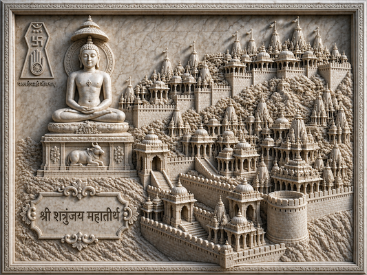 Shri Shatrunjay Mahatirth 3D Wall Mural — White Marble finish | RadhaSam