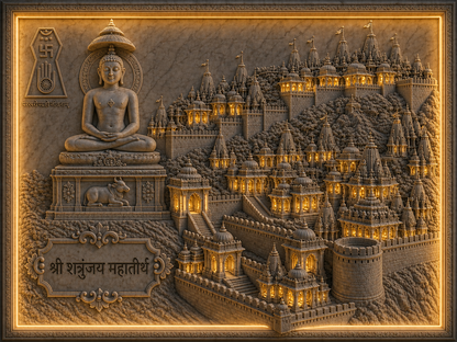 Shri Shatrunjay Mahatirth 3D Wall Mural — Dark Gold-Lit finish | RadhaSam