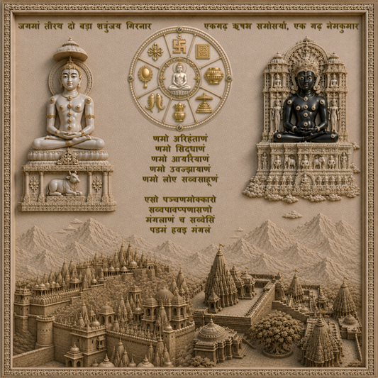 3D Wall Mural — Shatrunjay & Girnar Jain Tirth | 4×4 Feet