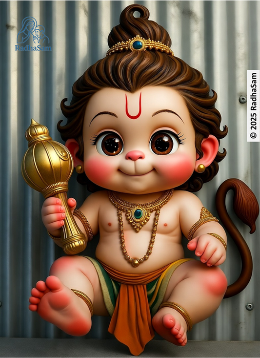 Premium 3Ft Cute Bal Hanuman FRP Wall Sculpture – Baby Hanuman Blessing Idol