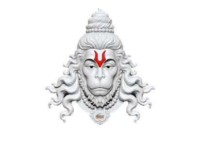 3D Wall Mural — Shri Hanuman Ji Sacred Face with Shri Ram Pendant | RadhaSam