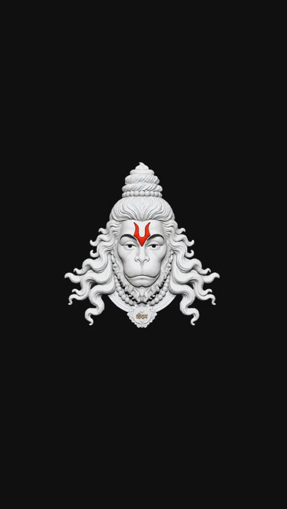 3D Wall Mural — Shri Hanuman Ji | Sacred Face with Shri Ram Pendant
