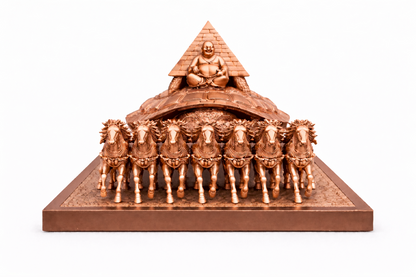Vastu Rath showing 7 sacred powers - horses, tortoise, Buddha, pyramid, Shree Yantra
